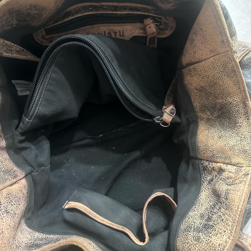 Bed Stu Distressed Brown & Black Leather Shoulder Bag - Picture 5 of 6
